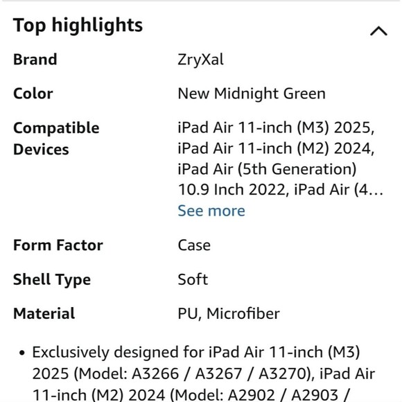 ZryXal New Midnight Green IPad Soft Case, 11-inch, 5th Generation - Picture 9 of 10